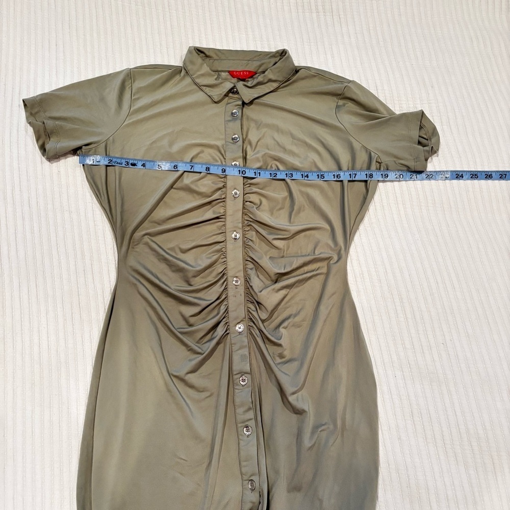 Guess Zarisse Y2K Women's Button Down Ruched Collared Fitted Mini Dress Size L - Picture 9 of 10